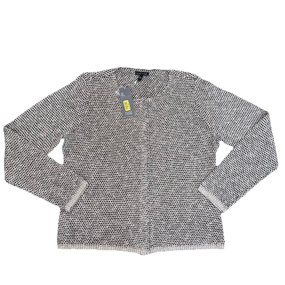 Eileen Fisher Jewel Neck Shaped Sweater Jacket Malibu Linen Blend Large $278 NWT